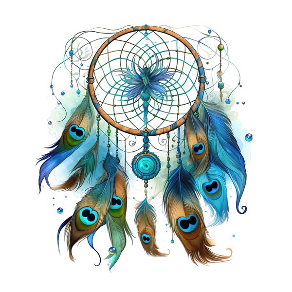 Watercolor Peacock Feather Dreamcatcher Clipart: PNG JPG (Commercial Use) — image 12