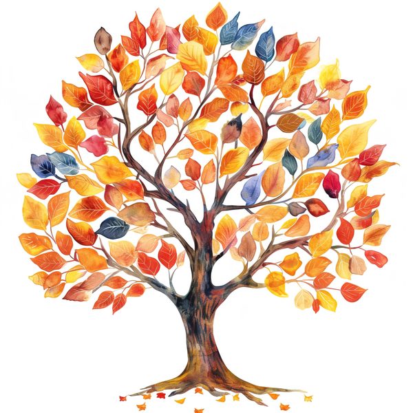 Watercolor Autumn Tree Clipart: Fall Colors, Family Tree (JPG, PNG) — image 5