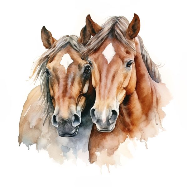 Bay Horses Watercolor Art Print: Stallion & Mare Clipart (PNG, JPG, Commercial Use) — image 2
