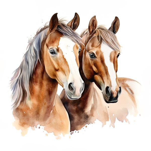 Bay Horses Watercolor Art Print: Stallion & Mare Clipart (PNG, JPG, Commercial Use) — image 3