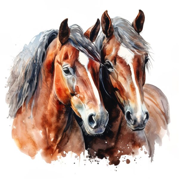 Bay Horses Watercolor Art Print: Stallion & Mare Clipart (PNG, JPG, Commercial Use) — image 4