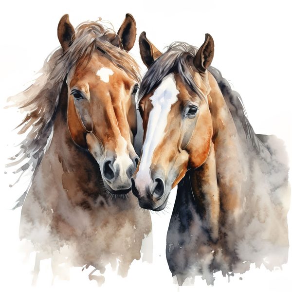 Bay Horses Watercolor Art Print: Stallion & Mare Clipart (PNG, JPG, Commercial Use) — image 5