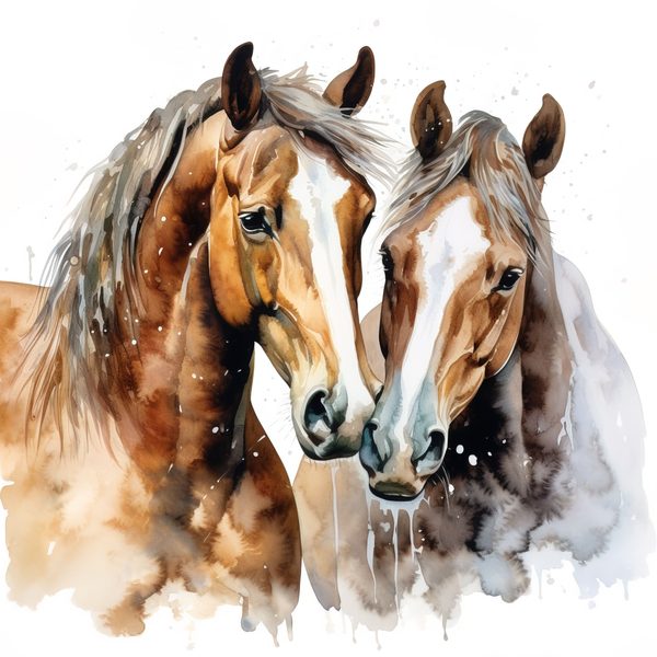 Bay Horses Watercolor Art Print: Stallion & Mare Clipart (PNG, JPG, Commercial Use) — image 6
