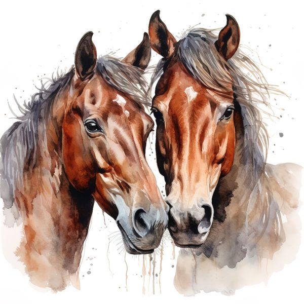 Bay Horses Watercolor Art Print: Stallion & Mare Clipart (PNG, JPG, Commercial Use) — image 7