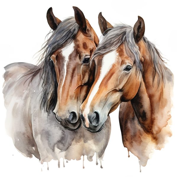 Bay Horses Watercolor Art Print: Stallion & Mare Clipart (PNG, JPG, Commercial Use) — image 8
