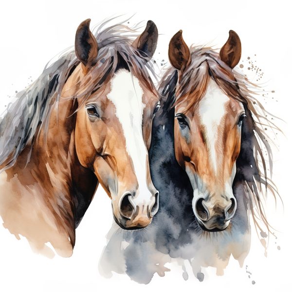 Bay Horses Watercolor Art Print: Stallion & Mare Clipart (PNG, JPG, Commercial Use) — image 9