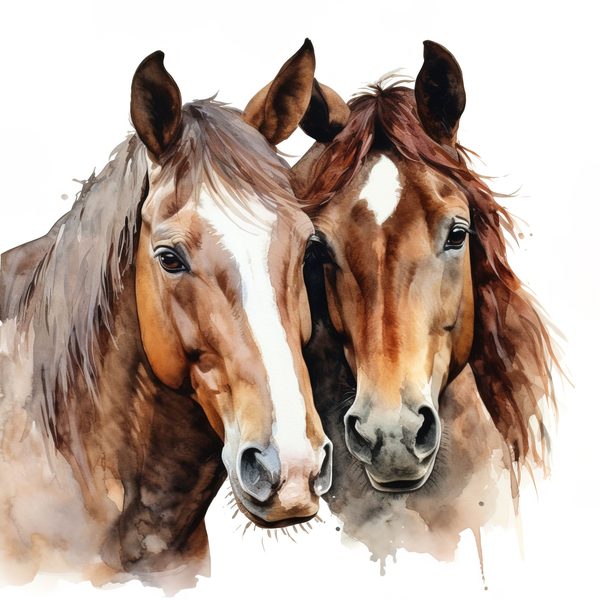 Bay Horses Watercolor Art Print: Stallion & Mare Clipart (PNG, JPG, Commercial Use) — image 10