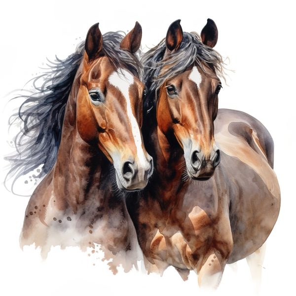 Bay Horses Watercolor Art Print: Stallion & Mare Clipart (PNG, JPG, Commercial Use) — image 11