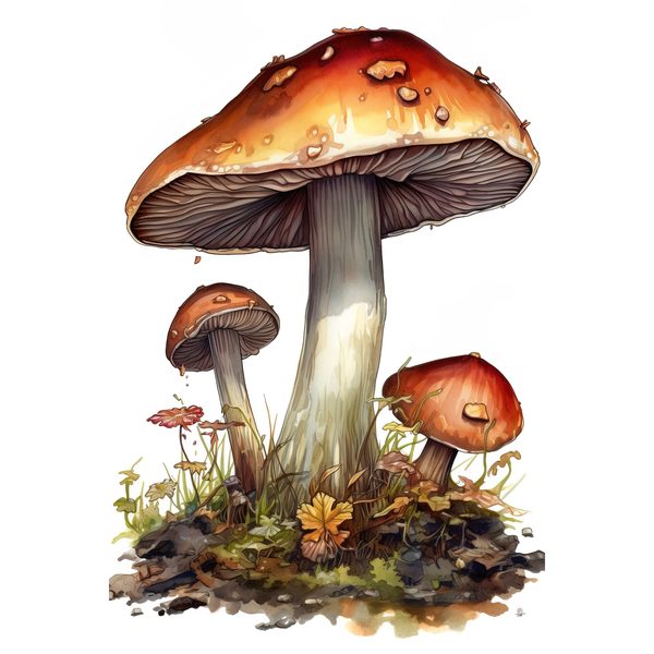 Watercolor Mushroom Clipart: Woodland Illustration (PNG JPG Digital Download) — image 8