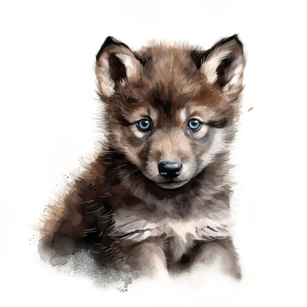 Watercolor Baby Wolf Clipart: Woodland Winter Art (JPG, PNG) — image 1