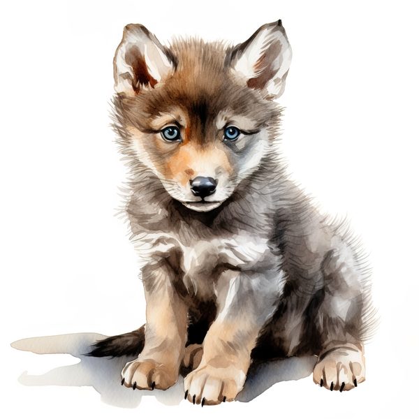 Watercolor Baby Wolf Clipart: Woodland Winter Art (JPG, PNG) — image 2
