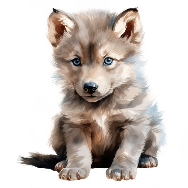 Watercolor Baby Wolf Clipart: Woodland Winter Art (JPG, PNG) — image 3