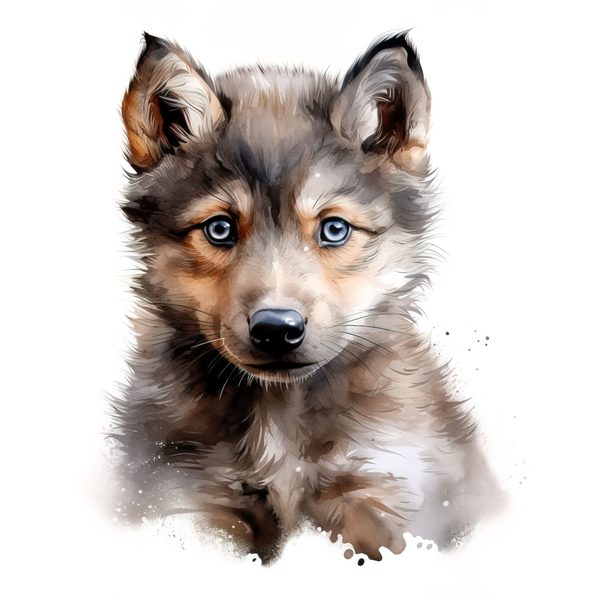 Watercolor Baby Wolf Clipart: Woodland Winter Art (JPG, PNG) — image 4