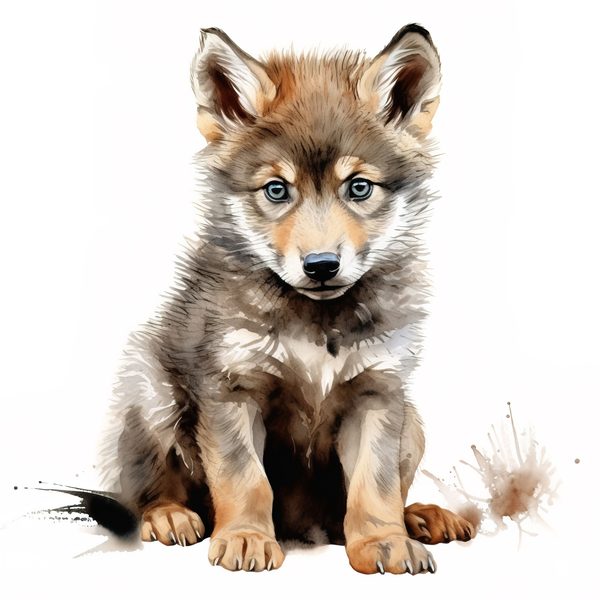 Watercolor Baby Wolf Clipart: Woodland Winter Art (JPG, PNG) — image 5