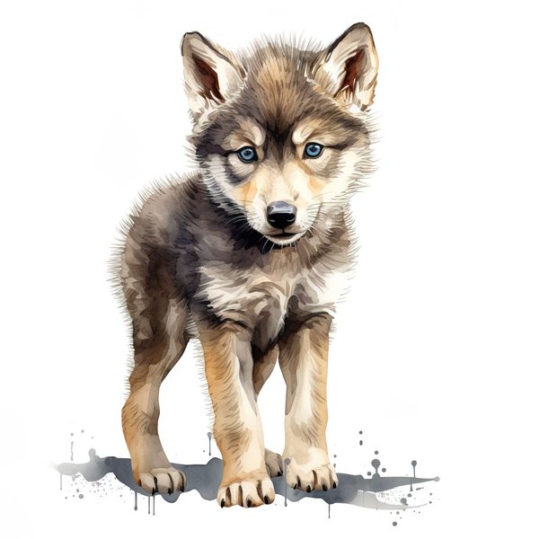 Watercolor Baby Wolf Clipart: Woodland Winter Art (JPG, PNG) — image 6