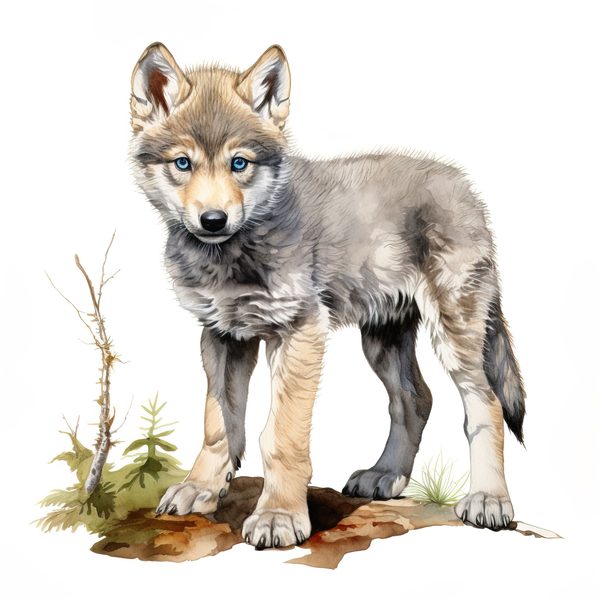 Watercolor Baby Wolf Clipart: Woodland Winter Art (JPG, PNG) — image 7
