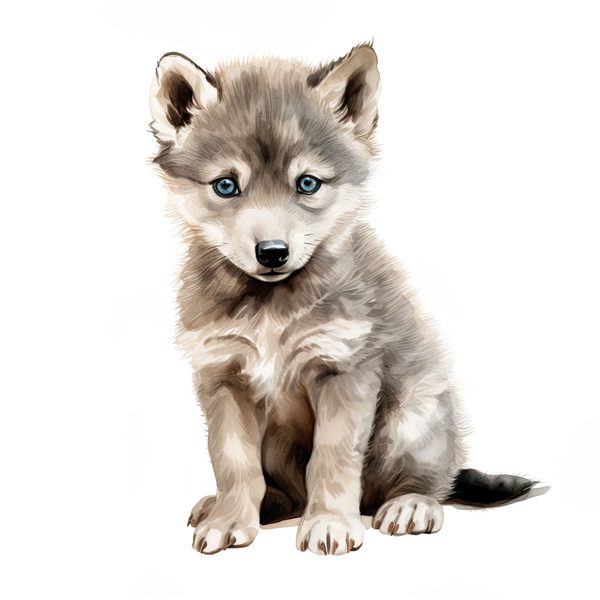 Watercolor Baby Wolf Clipart: Woodland Winter Art (JPG, PNG) — image 9