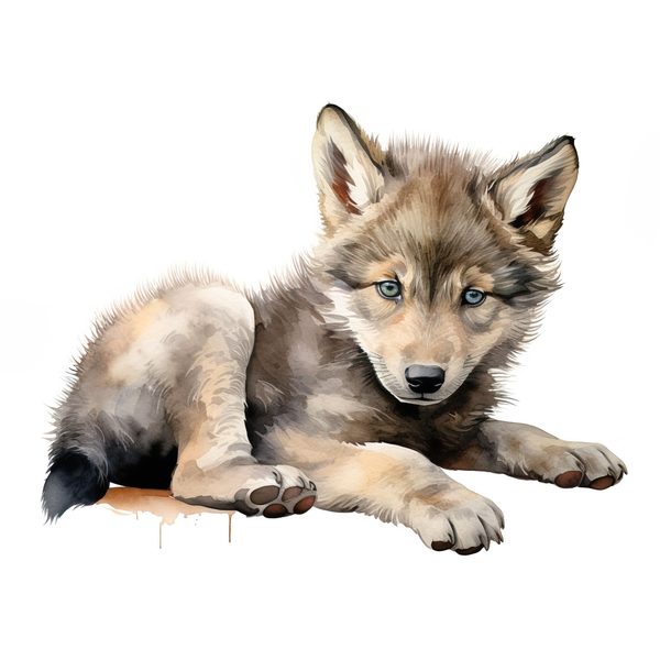 Watercolor Baby Wolf Clipart: Woodland Winter Art (JPG, PNG) — image 10