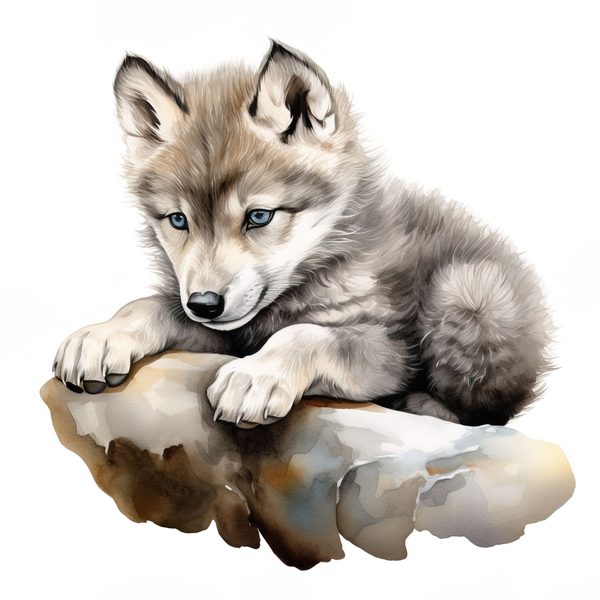 Watercolor Baby Wolf Clipart: Woodland Winter Art (JPG, PNG) — image 11