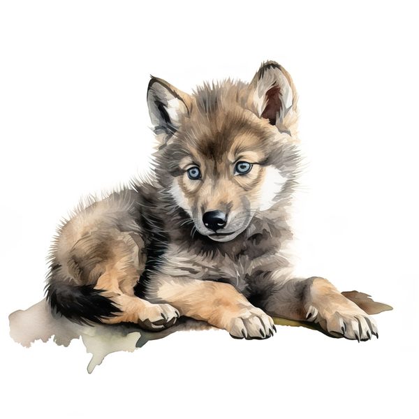 Watercolor Baby Wolf Clipart: Woodland Winter Art (JPG, PNG) — image 13