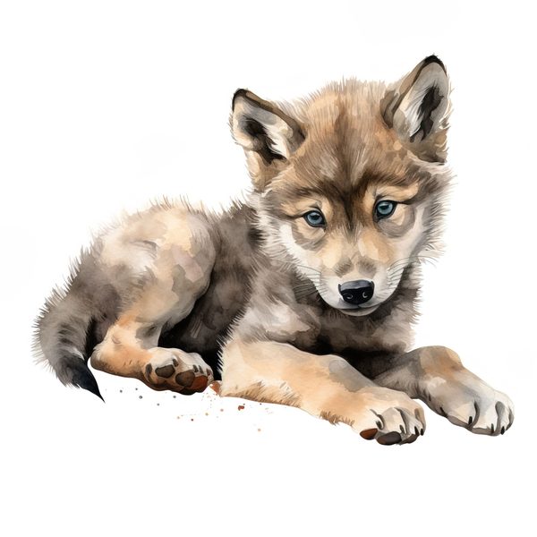 Watercolor Baby Wolf Clipart: Woodland Winter Art (JPG, PNG) — image 14