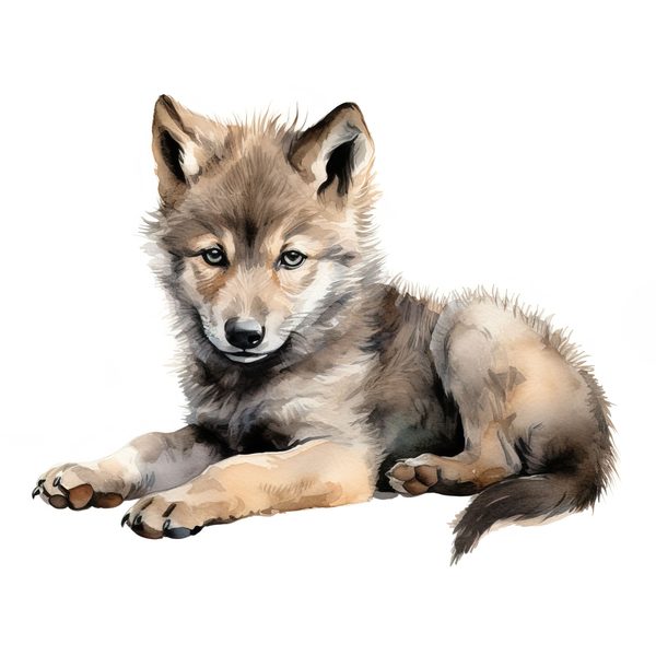 Watercolor Baby Wolf Clipart: Woodland Winter Art (JPG, PNG) — image 15
