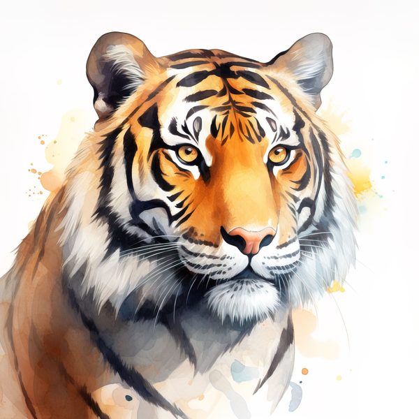 Watercolor Tiger Clipart: Animal Portrait PNG JPG (Commercial Use) — image 1
