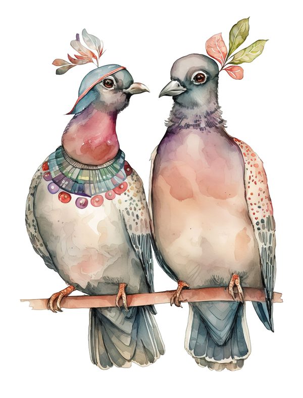 Watercolor Pigeon Clipart: Whimsical Bird PNG Graphics (300 DPI, Commercial Use) — image 1
