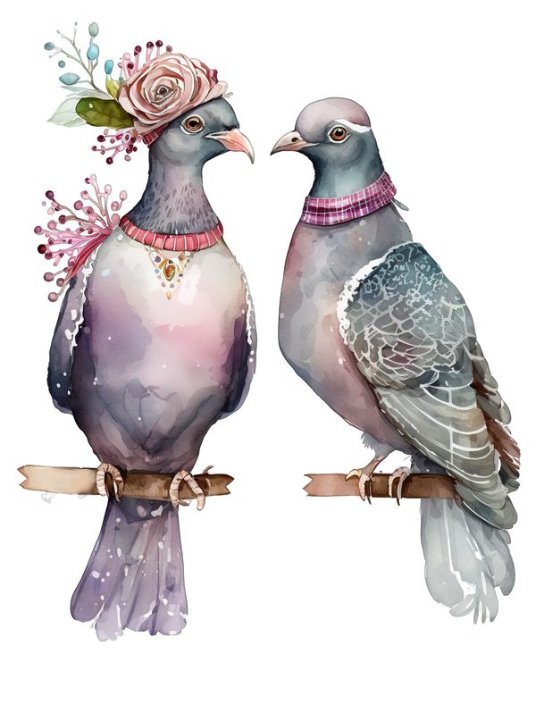 Watercolor Pigeon Clipart: Whimsical Bird PNG Graphics (300 DPI, Commercial Use) — image 8