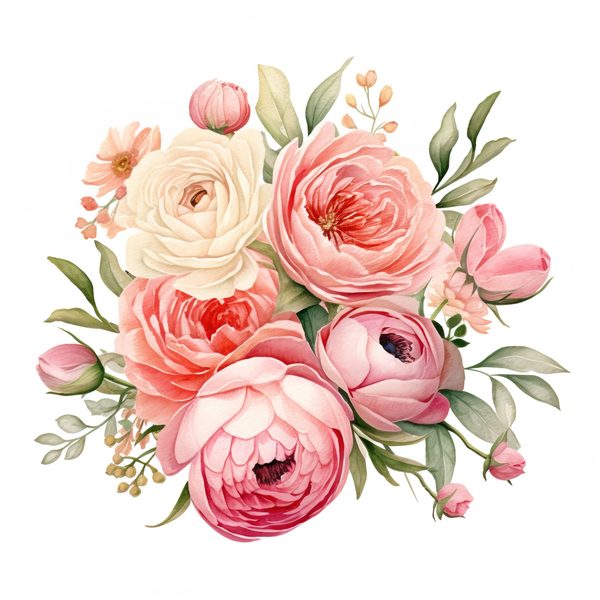 Pink Ranunculus Watercolor Clipart: Flower Bouquet PNG JPG (Digital Download) — image 1