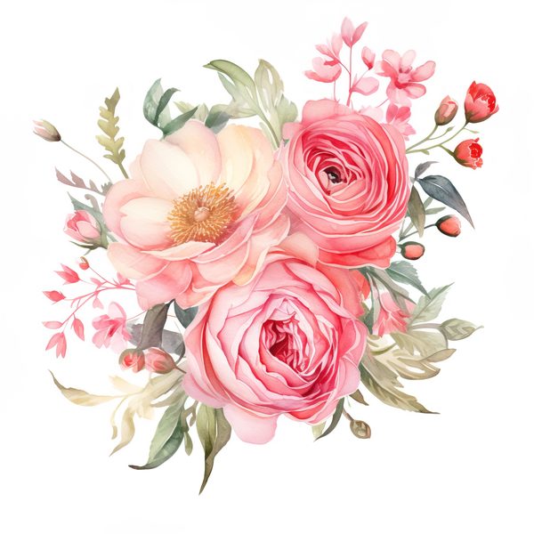 Pink Ranunculus Watercolor Clipart: Flower Bouquet PNG JPG (Digital Download) — image 5