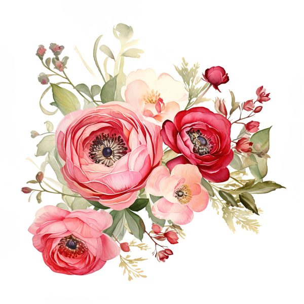 Pink Ranunculus Watercolor Clipart: Flower Bouquet PNG JPG (Digital Download) — image 6