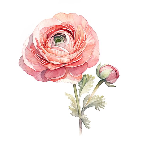 Pink Ranunculus Watercolor Clipart: Flower Bouquet PNG JPG (Digital Download) — image 13