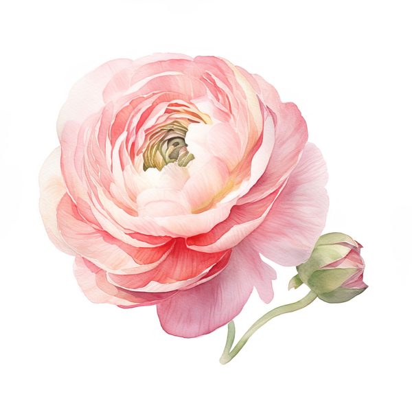 Pink Ranunculus Watercolor Clipart: Flower Bouquet PNG JPG (Digital Download) — image 14