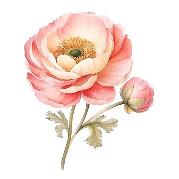 Pink Ranunculus Watercolor Clipart: Flower Bouquet PNG JPG (Digital Download) — image 15