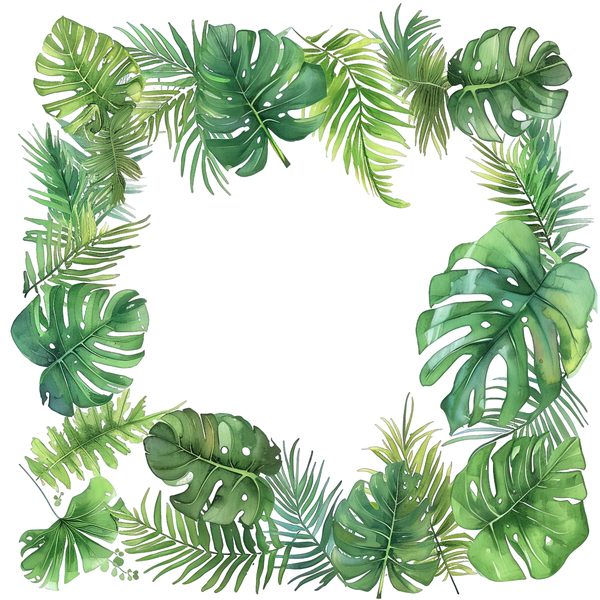 Watercolor Tropical Leaf Frames Clipart: Monstera & Fern (8 PNGs) — image 1