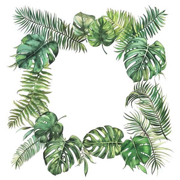 Watercolor Tropical Leaf Frames Clipart: Monstera & Fern (8 PNGs) — image 2