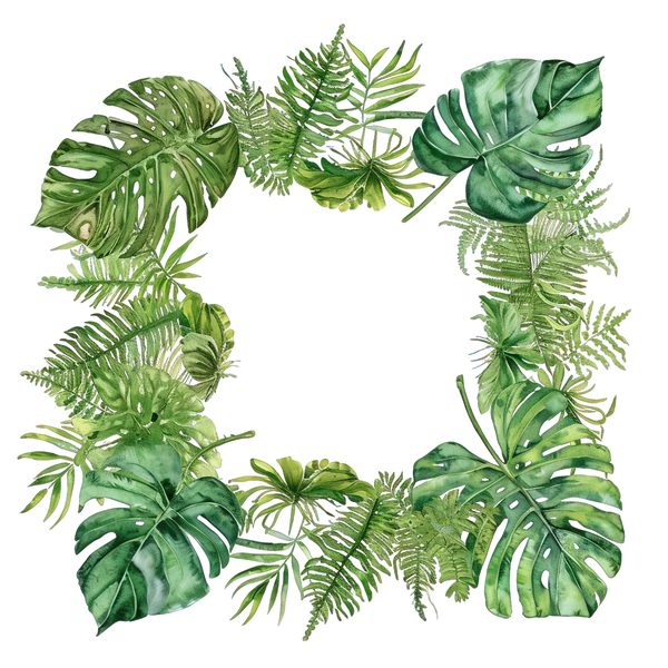 Watercolor Tropical Leaf Frames Clipart: Monstera & Fern (8 PNGs) — image 3