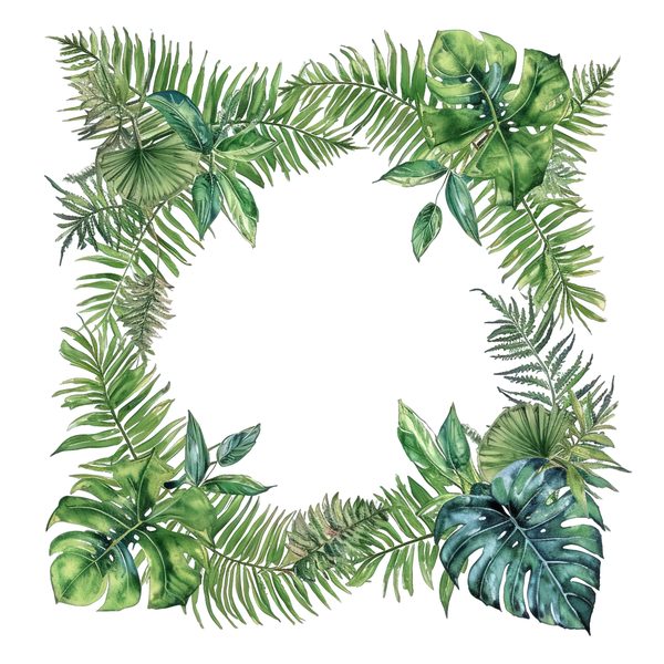 Watercolor Tropical Leaf Frames Clipart: Monstera & Fern (8 PNGs) — image 4