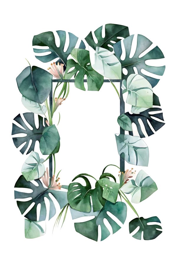 Watercolor Tropical Leaf Frames Clipart: Monstera & Fern (8 PNGs) — image 5