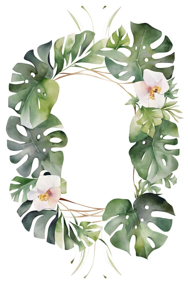 Watercolor Tropical Leaf Frames Clipart: Monstera & Fern (8 PNGs) — image 6