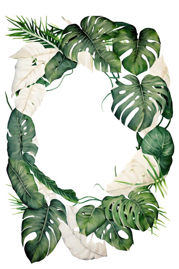Watercolor Tropical Leaf Frames Clipart: Monstera & Fern (8 PNGs) — image 7