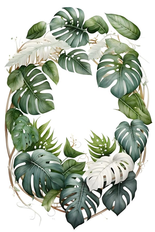 Watercolor Tropical Leaf Frames Clipart: Monstera & Fern (8 PNGs) — image 8