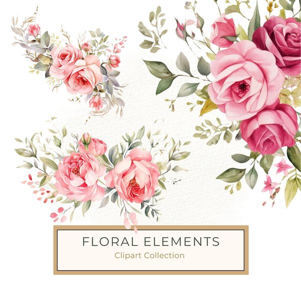 Watercolor Rose Clipart Bundle: Boho Floral PNGs (Commercial Use)