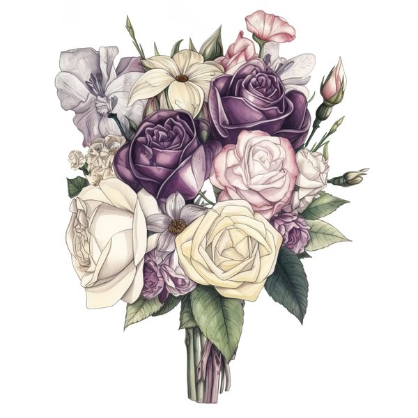 Watercolor Rose Clipart: Purple & White Floral Bouquet (PNG, JPG) — image 3