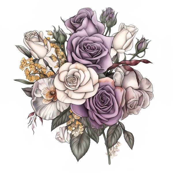 Watercolor Rose Clipart: Purple & White Floral Bouquet (PNG, JPG) — image 4