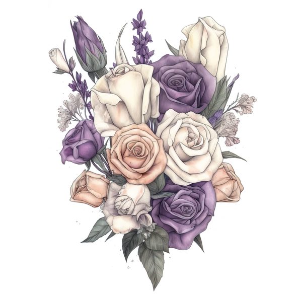 Watercolor Rose Clipart: Purple & White Floral Bouquet (PNG, JPG) — image 5