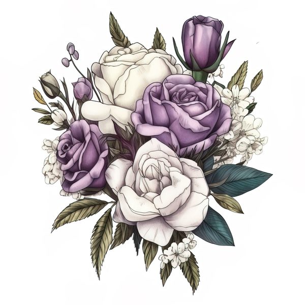 Watercolor Rose Clipart: Purple & White Floral Bouquet (PNG, JPG) — image 6