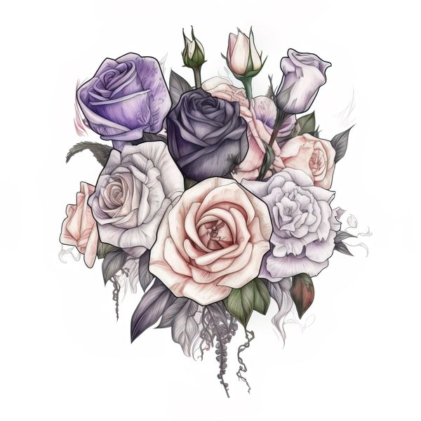 Watercolor Rose Clipart: Purple & White Floral Bouquet (PNG, JPG) — image 7