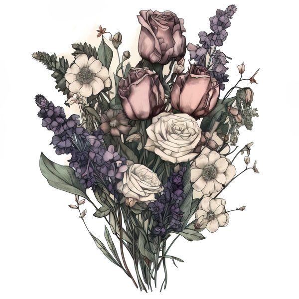 Watercolor Rose Clipart: Purple & White Floral Bouquet (PNG, JPG) — image 8